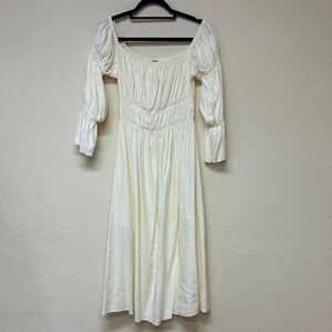 Cult Gaia womans boho linen blend Cream Peasant Maxi Dress size M